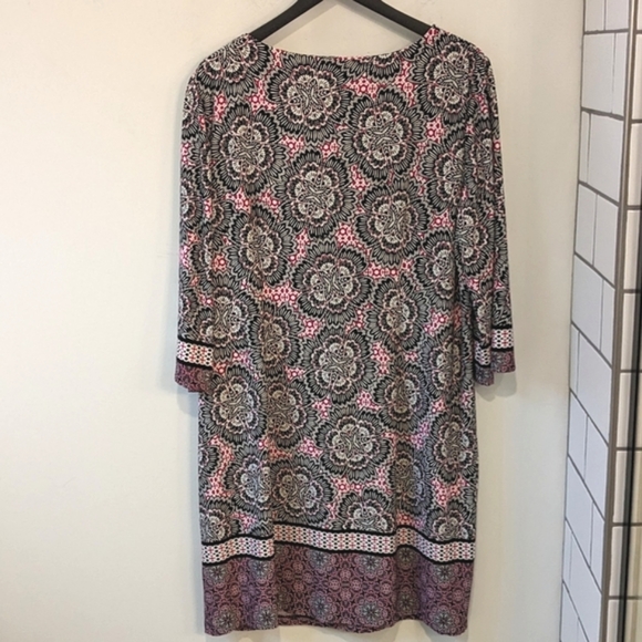 Chico's Black Pink Floral Print Slinky Knit Dress - Picture 3 of 5